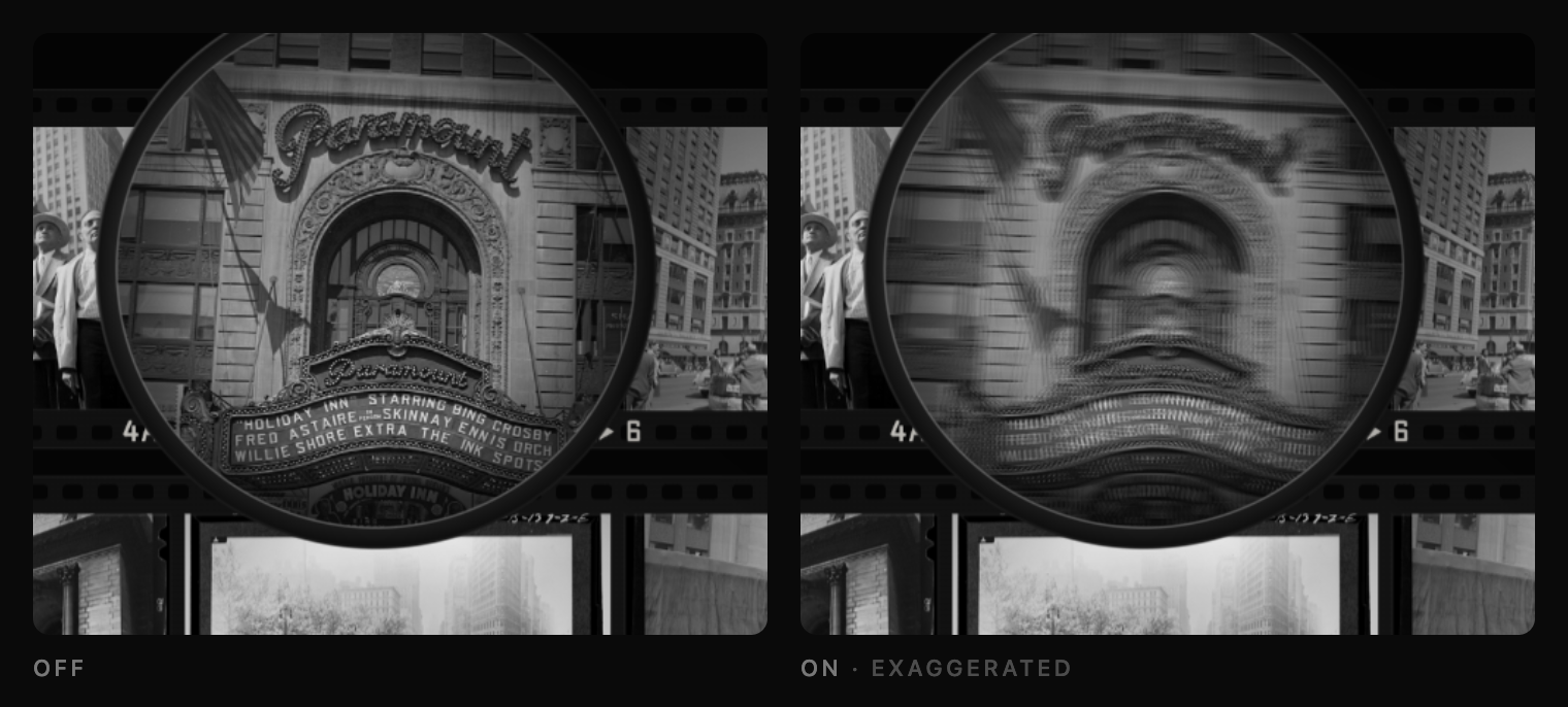 Motion blur off and on (exaggerated): the image smears along the direction of travel.